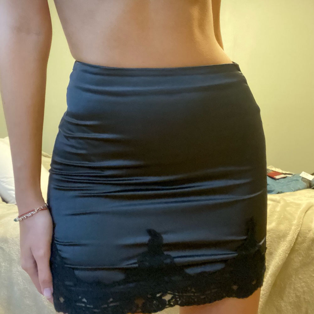 Black silk mini skirt